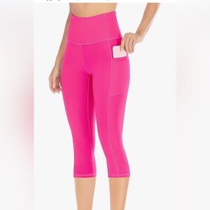 UURUN Hot Pink High Rise Capri Pocket Leggings Size S